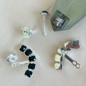 Tous Onyx Black Front 5+1 little Bears in Line Dance Dangle Earrings Pins